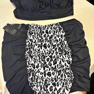 Killstar Black Mini Skirt with White and Black Leopard Ruffle Panel